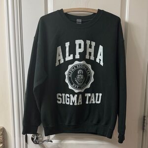 Alpha Sigma Tau AST Sorority Crest Graphic Green Crewneck Sweater Size L